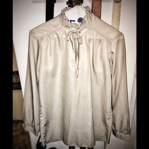 Vintage Victorian Silky Ivory Blouse&Ruffled Trim